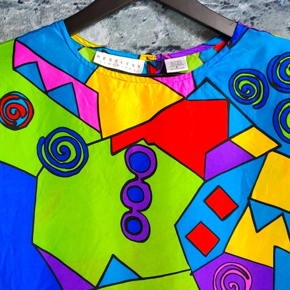 Vintage | Restless Clothiers 1980s Bold Geometric Silk Pop Art Blouse - Picture 3 of 12